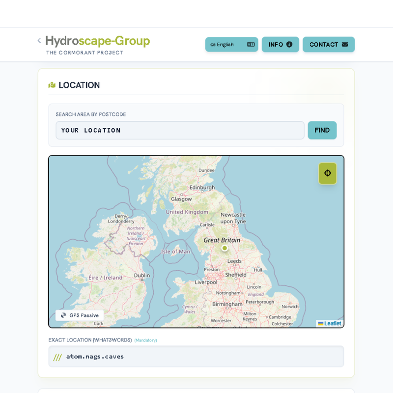 Hydroscape reporting form with interactive map